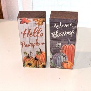 Thanksgiving Fall Shelf Sitter Sign, Set of 2, Hello Pumpkin & Autumn Blessings